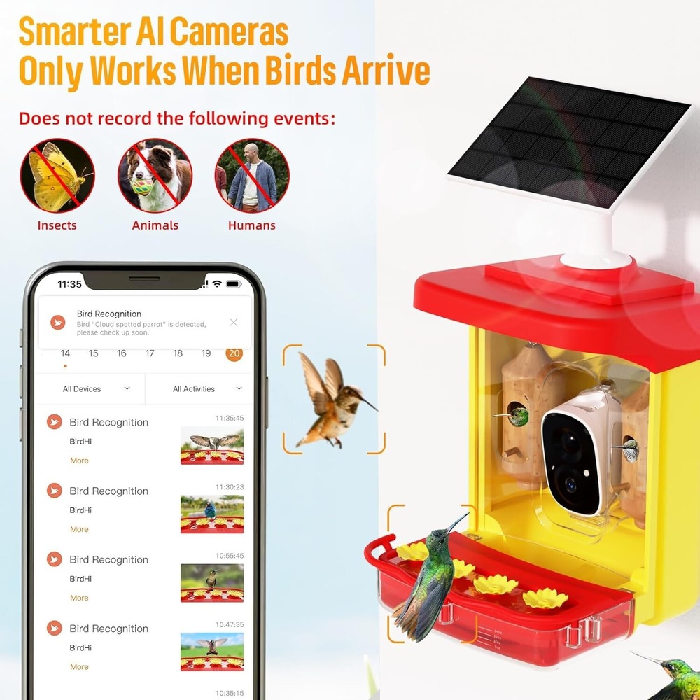 Bilantan HummerHi Smart Hummingbird Feeder Camera Solar WiFi AI Recognition - Picture 3 of 3